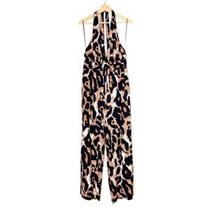 NWT Diane Von Furstenberg Halter Wide Leg Jumpsuit Brown Leopard Womens Plus 2X